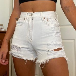 Distressed denim white shorts